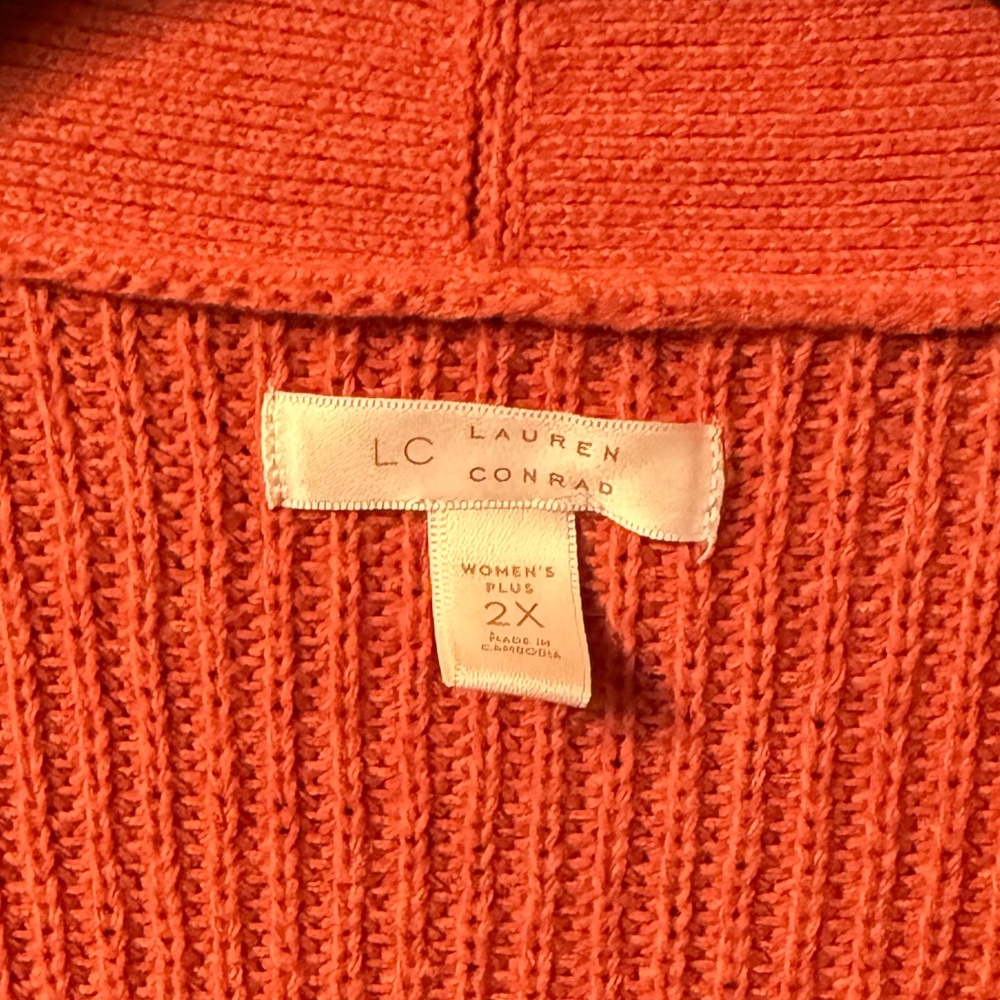 LC Lauren Conrad Rust Orange Button-Front Ribbed Cardigan - Picture 3 of 3
